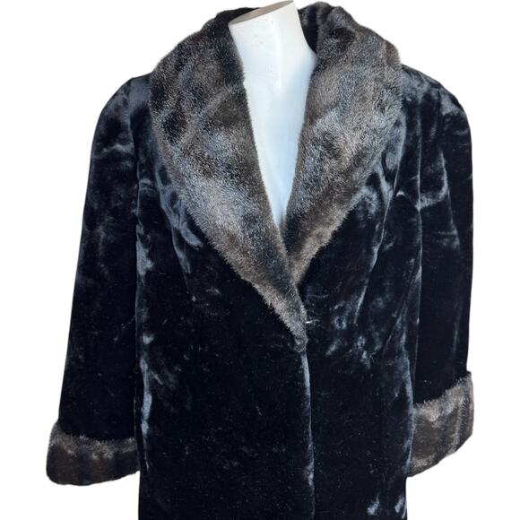 Boulevard East Faux Fur‎ Coat Black Beaver Trim Long Vintage Size Small 6-8 - Picture 2 of 13